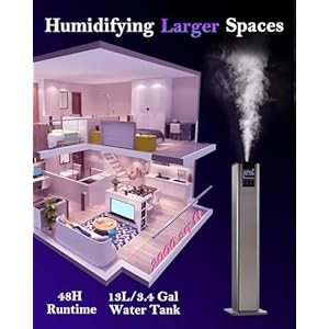 Yokekon cool and warm mist humidifier large room 34gal whole house humidifiers for home bedroom1000 sq ft top fill 3 mist modes 12h timer aroma box baby yoga plants silver  urban country home decor