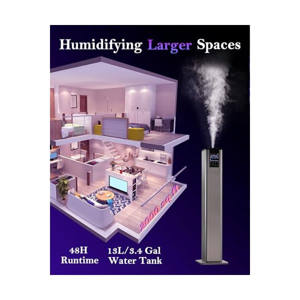 Yokekon cool and warm mist humidifier large room 34gal whole house humidifiers for home bedroom1000 sq ft top fill 3 mist modes 12h timer aroma box baby yoga plants silver  urban country home decor