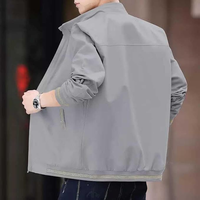 MIA FASHION Men’s Casual Water-Resistant Nylon Jacket – Perfect for Bikers, Travel & Everyday(Grey,M) 2