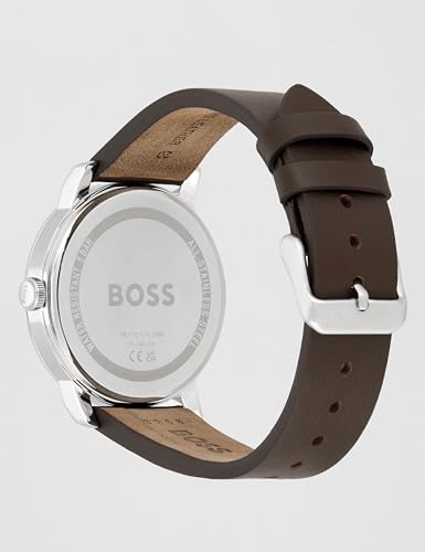 Image of Boss Hugo Dean Qtz Men's Analog Watch, Blue Round Dial, Brown Band 1514160, Basic Calendar, Leather Material