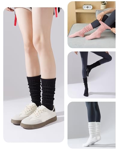 Image of Yawlsow Pilates Socks with Grips for Women Yoga Ruffle Grippy Non Slip Long Slouchy Scrunch Socks for Barre Workout Hospital