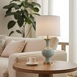 Poleris 21' Green Ceramic Table Lamp, Bedroom Lamps for Night Stands, Farmhouse Bedside Lamps for Bedroom Living Room, Small Nightstand Lamps Desk End Table Lamps, Light Green