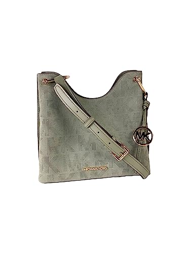Michael Kors Joan Large Perforated Suede Leather Slouchy Messenger Handbag (Army Green)