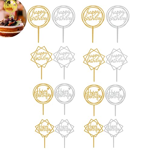 16 Pcs Adorno Torta Acrílico Dorado Happy Birthday y Love Star Cake Topper happy birthday Topper Feliz Cumpleaños Dorado Decoración Pastel Para Cumpleaños, Bodas, Aniversario, Tema Temático Cover