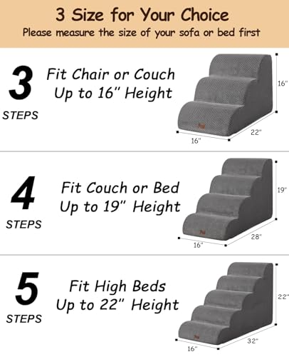 Image of Dog Steps for High Bed - 4 Step Pet Stairs for Small Dogs, Non-Slip