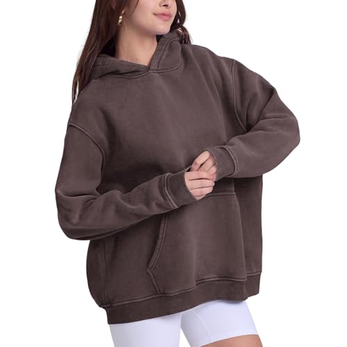 Image of FAIABLE Womens Oversized Acid Wash Hoodie Unisex Heavyweight Cotton Hoodies Fleece Vintage Washed Sweatshirt Women Men