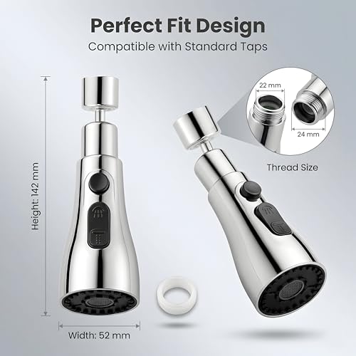 Image of Tap Extender for Kitchen Sink, Flexible Faucet Extension 360 Rotatable Water Tap Adapter, Anti-Splash Sink Tap Extension for Kitchen & Bathroom, Easy Install Faucet Extender for Convenient Cleaning