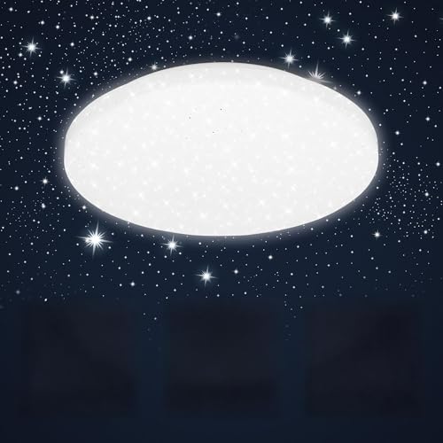 B.K.Licht - LED Deckenlampe mit Sternendekor, LED Deckenleuchte für das Bad IP44, Sternenhimmel Dekor für Kinderzimmer, Wohnzimmerlampe, Badlampe, neutralweißes Licht, Ø275 mm, Weiß B.K.Licht - LED Deckenlampe mit Sternendekor, LED Deckenleuchte für das Bad IP44, Sternenhimmel Dekor für Kinderzimmer, Wohnzimmerlampe, Badlampe, neutralweißes Licht, Ø275 mm, Weiß