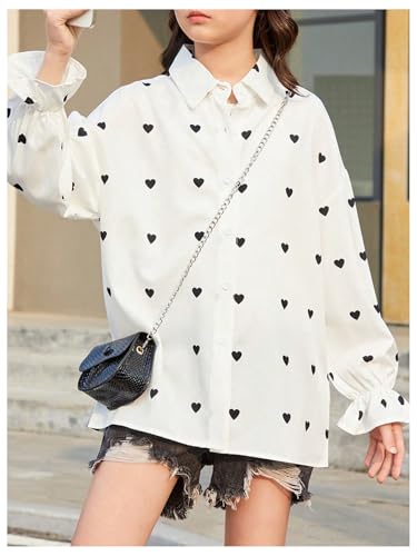 WDIRARA Girl's Heart Print Button Front Flounce Long Sleeve Shirt Blouse3