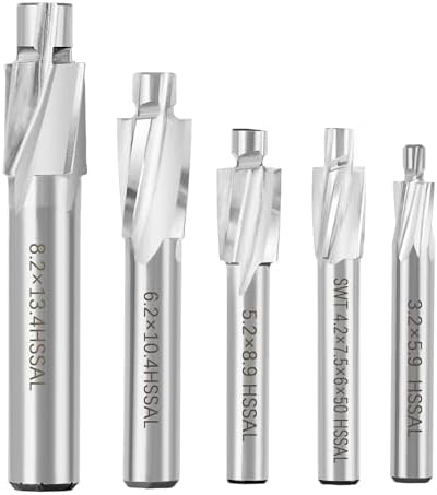 Akozon 5pcs M3-M8 Slotting Counterbore End Mill Cutter Solid Slot Countersink End Mill Drill Bit