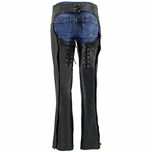 Image of Milwaukee Leather Chaps for Women Black Low-Rise Waist- Double Buckle Reflective Embroidery Motorcycle Chap- ML1187