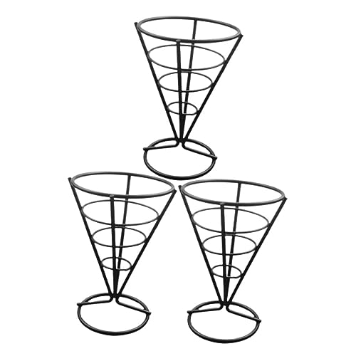 SOLUSTRE 3pcs Stainless Steel Cone Stand Stylish French Fries Holder for Restaurants Parties and Home Use Snack Basket with Sauce Dipper for Displaying Fried Foods