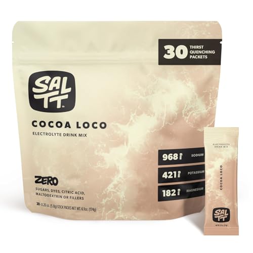 SALTT Electrolytes Powder Packets (Cocoa Loco - Chocolate Flavor) 30 Stick Packs - Easy Dissolve No Clumping - Essential Minerals - Hydration Packets - Zero Sugar - Gluten Free Vegan & Kosher