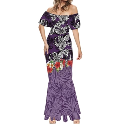 Image of Polynesian for Women S-7XL Off Shoulder Maxi Dress Hawaiian Summer Dresses