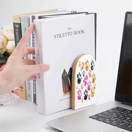 Sujetalibros de madera con huellas de perro para estanterías infantiles y organizadores de mesa 7