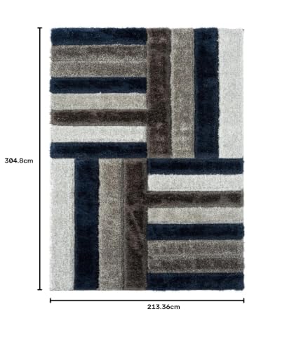 Image of Carpets for Living Room 7 x 10 Feet Soft Smooth Thick Non-Slip Fluffy Shaggy Area Rug for Bedroom, Drawing, Kids Room, Office with Upto 2 Inch Microfiber High Pile (Blue White A)