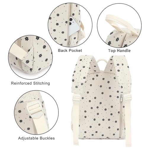 Image of Corduroy Womens Mini Backpack Girls Small Backpack Purse Fashion Casual Daypack School Bookbag (Floral Beige)