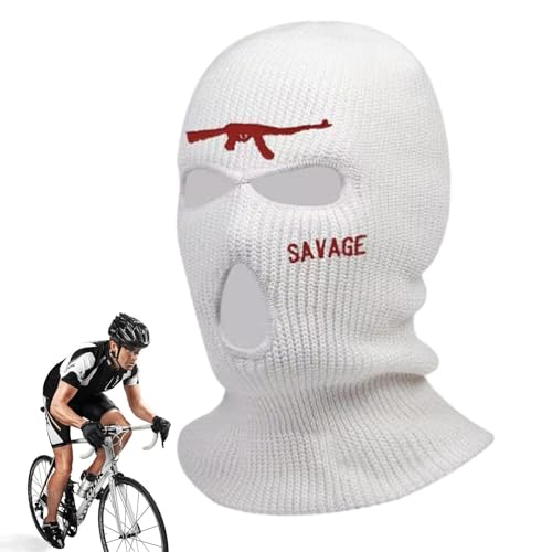 EXBERT Skimaske mit Kapuze, warm, mit 3 Löchern, elastische und atmungsaktive Wintermaske für kaltes Wetter, weiß,