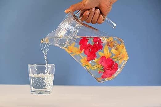 Image of IndusBay Pack of 2, 1400 ML Glass Jug Pitcher with Plastic lid, iced Tea Pitcher Water jug hot Cold Water ice Tea, Milk and Juice Beverage Carafes 1.4 LTR, 1 Piece, Transparent