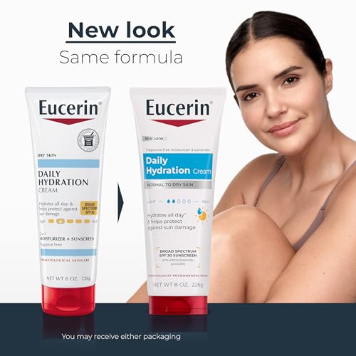 Eucerin Daily Hydration Broad Spectrum SPF 30 Sunscreen Body Cream for Dry Skin, Fragrance Free Sunscreen Moisturizer, 8 Oz Tube - Image 3