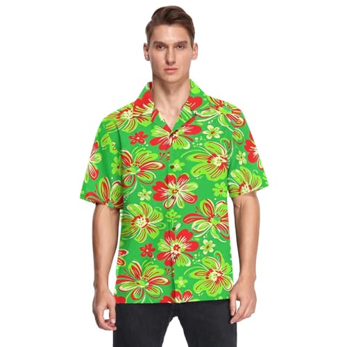 Chemise hawaïenne verte à manches courtes coupe légère et respirante pour homme