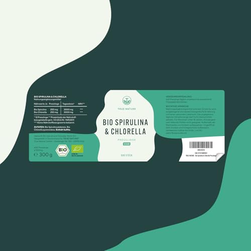 Bio Spirulina & Chlorella Presslinge – 600 Tabletten – Hochdosiert mit 6.000 mg pro Tag – Vorrat für 50 Tage – Hergestellt & laborgeprüft in DE – Vegan & frei von Zusätzen – TRUE NATURE