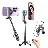 Magnetic Tripod for iPhone with Remote Control,4-in-1 Portable Selfie Stick with Extendable Stand,Phone Travel Tripod for iPhone 16 15 14 13 12 Pro Max Mini (ダークグレー)