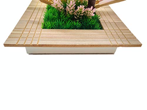 Bonsai Floral Leque Arranjo Flor Artificial Com Vaso Bege Em Madeira