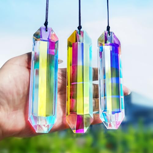 HDCRYSTALGIFTS 3 Pack 5' Large Crystal Sun Catcher Prisms for Windows, AB Colored Suncatcher Crystals Window Indoor Hanging Rainbow Maker Prisms for...