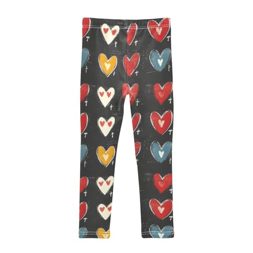 Hearts Watercolor Red D Girls Leggings Athletic Pants Tights Stretch Bottom2