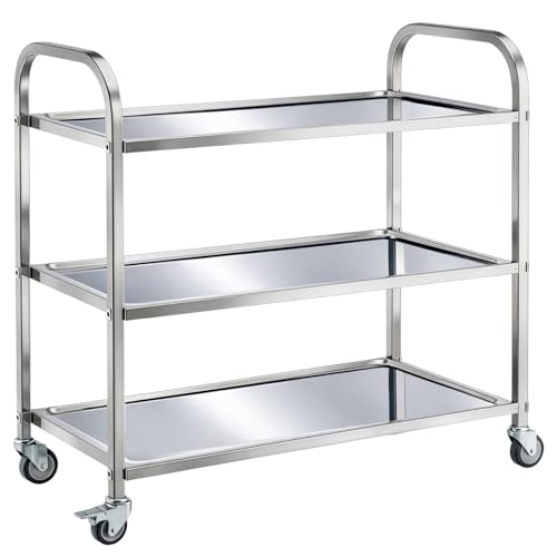 CROWNSHOP 3 Tier Stainless Steel Kitchen Utility Cart 62.5 x 31.5 x 80cm