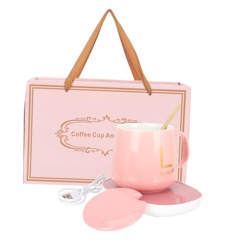MAGICLULU Calentador Eléctrico para Taza USB con Temperatura Constante Taza Térmica Rosa con Sensor De Gravedad para Café Leche y Agua Caliente para Oficina y Hogar