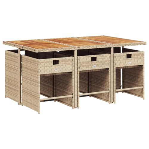 Image of 7-Piece Patio Dining Set with 6 Beige and Brown High-Back Chairs, Outdoor Table and Comfortable Cushions, Durable Steel Frame and Foldable Design for Compact Storage