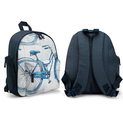 Blue Bicycle Backpack Small Book Bag with Side Pocket, Lightweight Durable Backpack, Travel Rucksack, Blue-style4