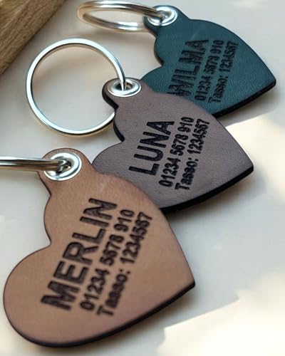 Hundemarke mit Gravur - Personalisiert – Geräuschlos - aus Leder (Cognac)