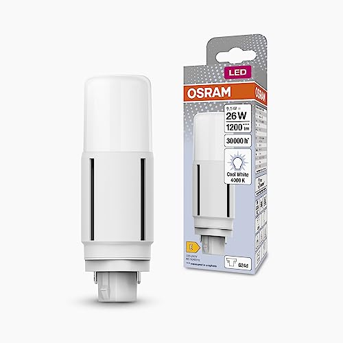 OSRAM Dulux LED D26 VT EM, G24D, 9,5W, 1200lm, 4000K, couleur de lumière blanche froide, adaptée aux applications verticales grâce à l'angle de faisceau de 300 degrés, durée de vie longue