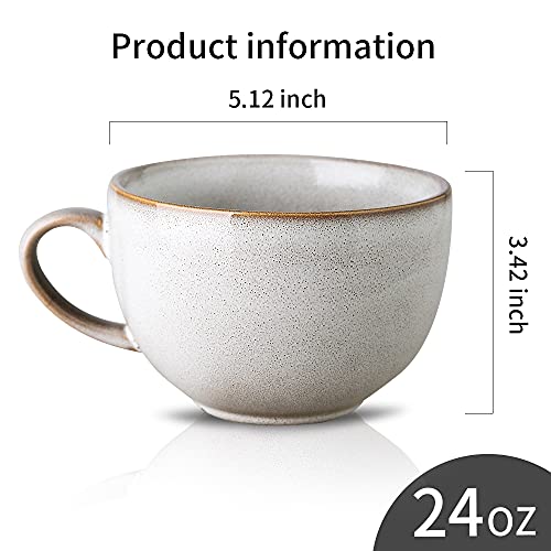 Koov Ceramic Soup Mug, Soup Bowls With Handles Microwave Safe, 24 Ounce Jumbo Mug And Cereal Mugs Set Of 4, Reactive Glaze (Variable Grey) #TOP2