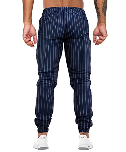 Lexiart Men's Fashion Athletic Joggers Pants Striped Workout Tapered Sweatpants Track Pants Navy Blue #TOP4
