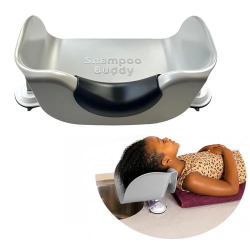 Image of Shampoo Buddy Portable Hair Wash Basin for Kids, Toddlers & Teens, Grey | Portable Shampoo Bowl For Use On Bathtub & Sink, Ergonomic Neck Support, With Suction Cups, Home Rinse Tray For Children
