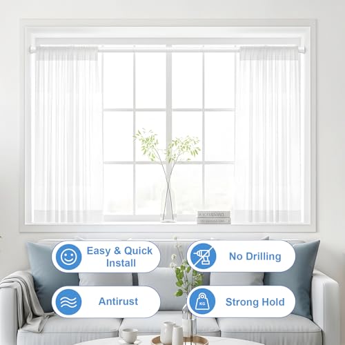 Image of Shower Curtain Rod 45-77 Inch Adjustable Shower Rod White Tension Rod Spring Curtain Rod Rust Proof Shower Rods for Bathroom White Curtain Rods No Drilling