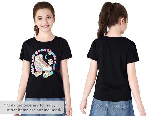 Image of Dvenki Girls Graphic Short Sleeve Crewneck T-Shirt Sizes 6-18 | breathable soft cotton blend, cute graphic prints, summer little and big girls tee, ideal casual wear for school, daily