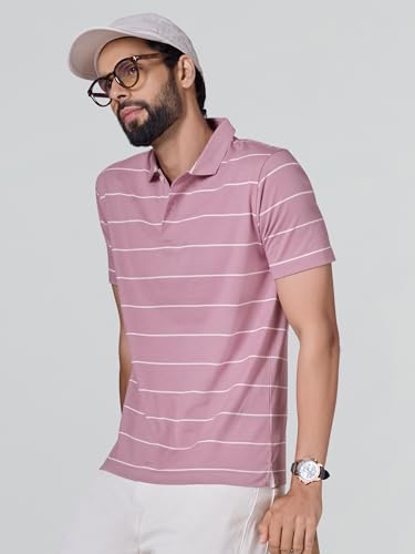 Image of XYXX Iinea Men's Stripe Cotton T-Shirt | Polo Collor Tshirts | Half Sleeves | Stripe-Slim Fit