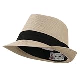 Hatiya Kid's Paper Straw Black Band Fedora (One Size, Tan)
