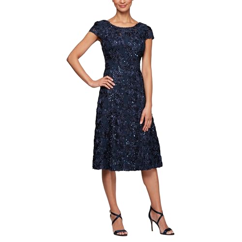 Alex Evenings Women's Tea Length Mother of The Bride Dress with Rosette Lace Detail (Petite and Regular Sizes) - Image 6