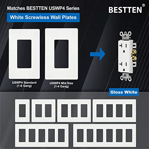 [10 Pack] Bestten 20 Amp Decorator Wall Receptacle Outlet, Non-Tamper-Resistant, 20A/125V/2500W, Residential And Commercial Use, Ul Listed, White #TOP4