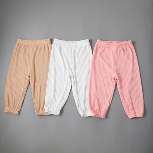 Toddler Baby Girl Pants 3 Pack 3 6 9 12 18 Months 2t 3t Casual Loose Fit Stylish Solid Ribbed Elastic Waist Bottoms3