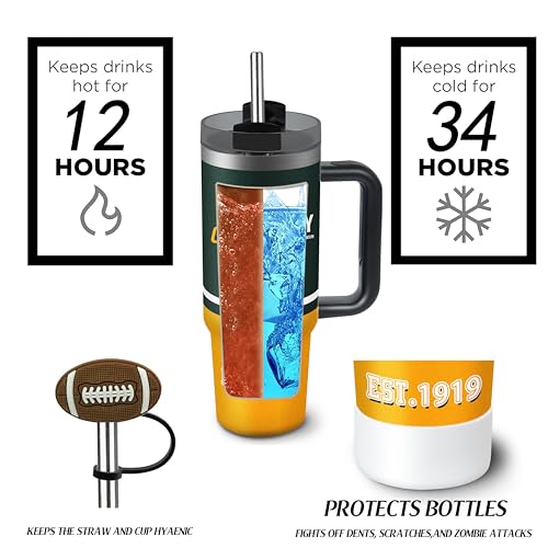 Image of Tumbler 30oz Straight Skinny Portable Handle Car Cups With Anti slip Sleeve Straw Dust Cover, Sports Travel, Stainless Steel Insulated Gifts for Men Women Fans