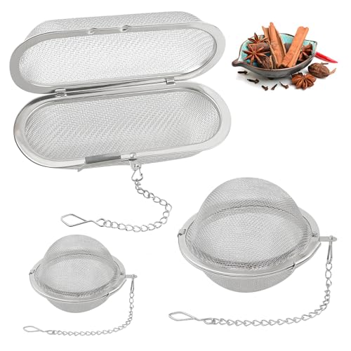 Tokseo 3 Unidades De Huevos De Especias De Acero Inoxidable Con Cadena, Colador De Especias Para Cocinar Té Suelto, Bola De Especias, 3 Tamaños De Huevo Elíptico, Circular