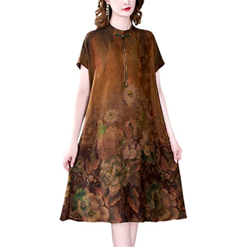 Robe midi vintage soie de mûrier femme grande taille XXXL décontractée