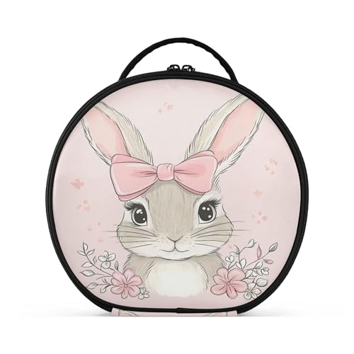 Takiito Bunny with Pink Bow Travel Makeup Case Portable Makeup Box Artist Cosmetic Case Organizer With Adjustable Dividers